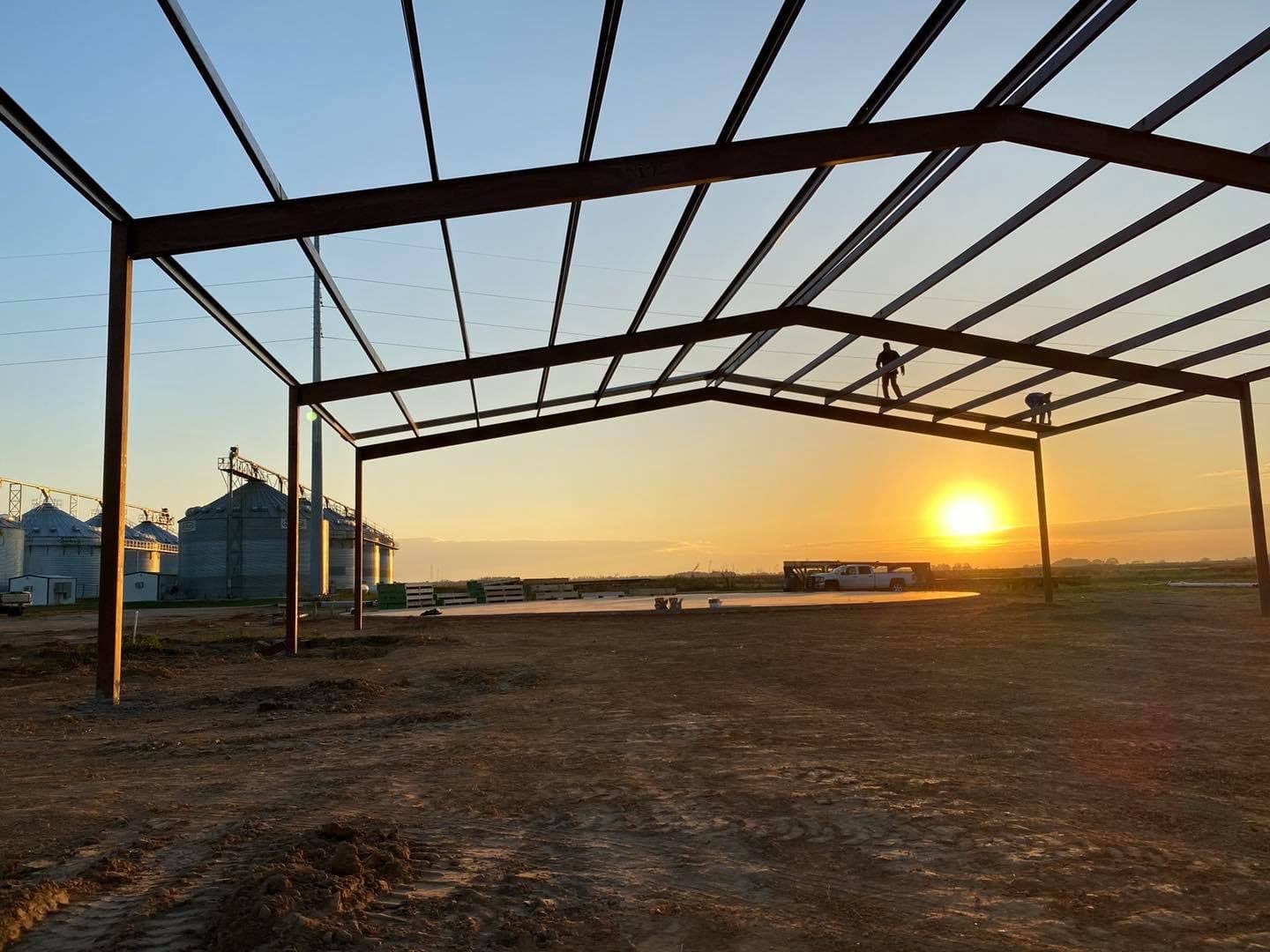 Welded frame going up at sunset