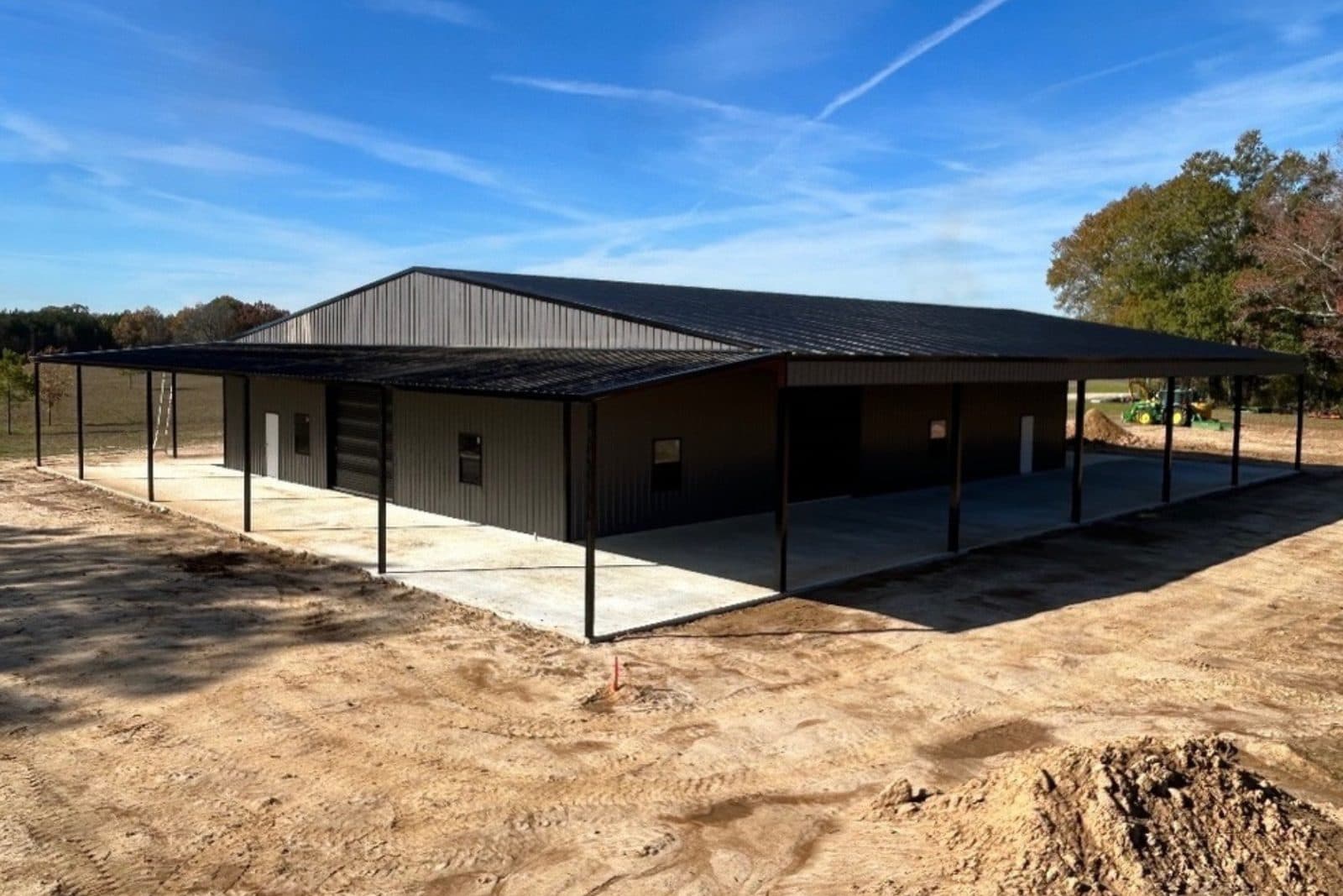 Home with full-length awning
