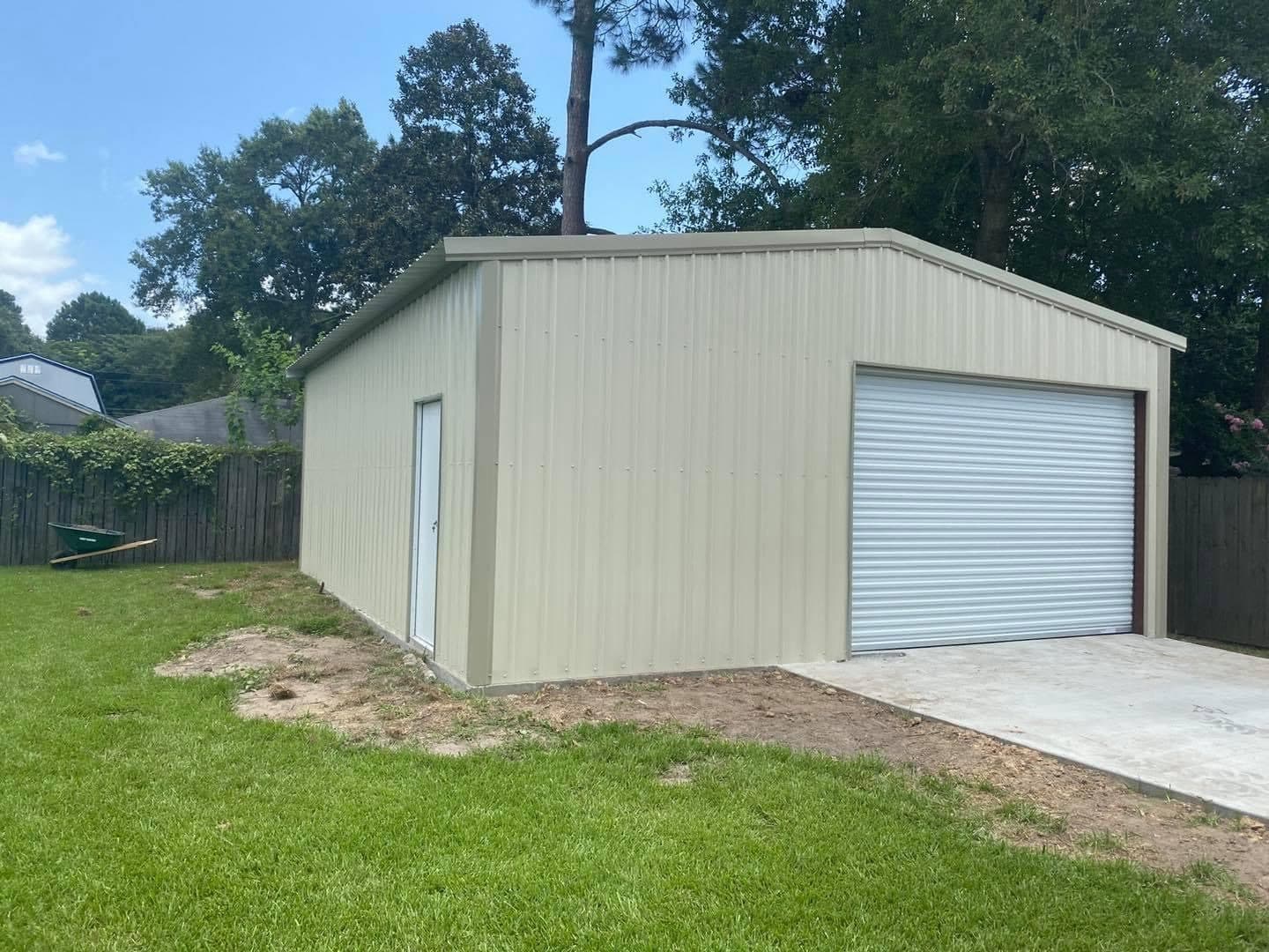 Backyard shop with roll-up door
